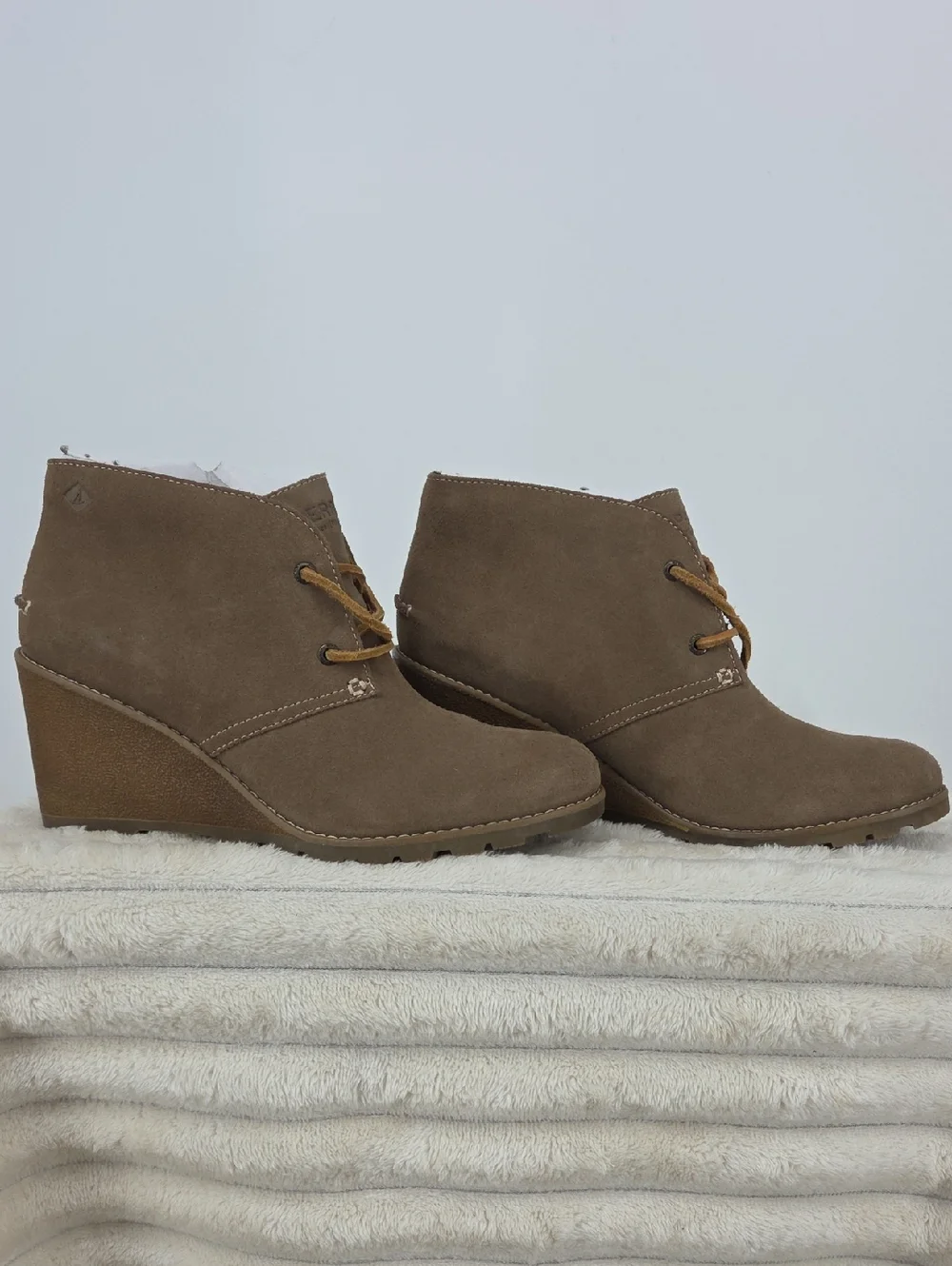 Sperry Brown Taupe Suede Wedge Lace-Up Ankle Boots